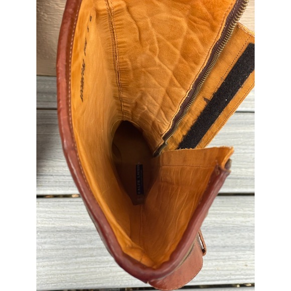 Ralph Lauren Purple‎ Label Italy Size 8B Tall Brown Leather/ Quilted Green Boots - Picture 15 of 16